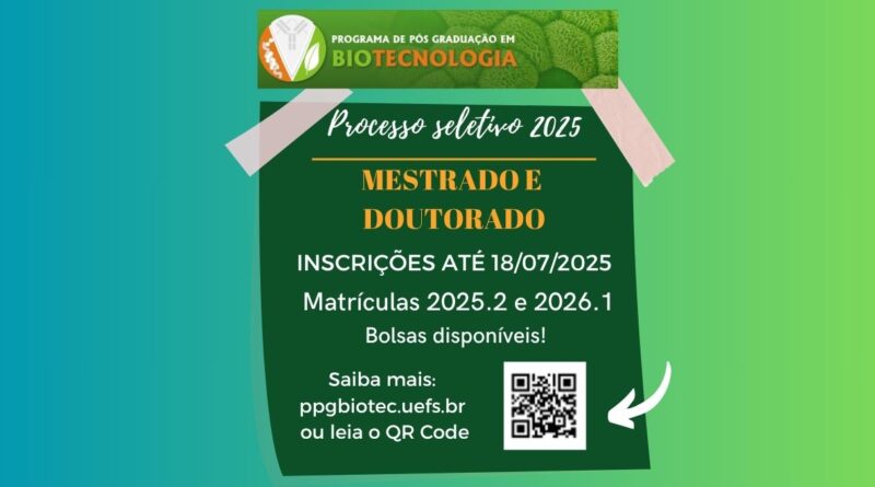 Processo seletivo PPGBiotec 2025.2 e 2026.1